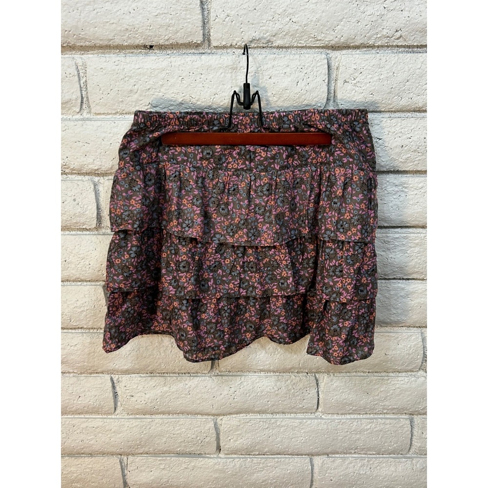 Old Navy Womens Floral Tiered Ruffle Mini Skirt Brown Pink Blue Size M
